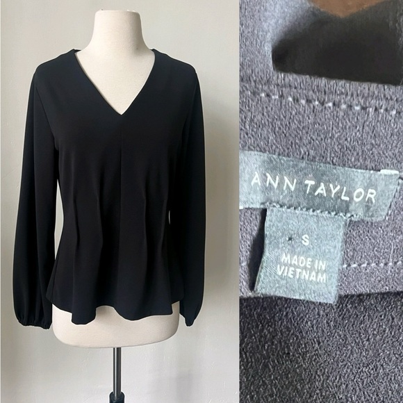 Ann Taylor Black Ling Sleeve Pin tucked Blouse - Picture 1 of 10